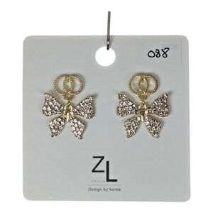 Zhilin Dangle Stud Butterfly Earrings Gold Tone Metal Clear Glass Stones Rings